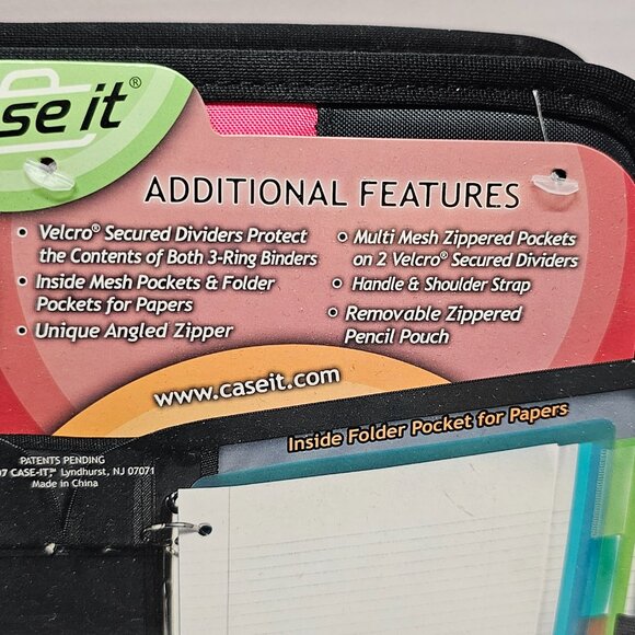 New Case It 2 in1 Dual 3 Ring Binder Dividers Mesh Pockets Folder Shoulder Strap - Picture 5 of 16